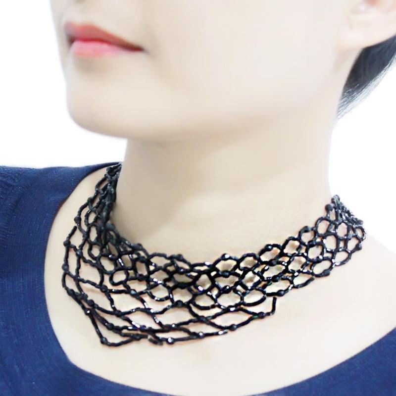 Rhodium Brass Necklace with Synthetic Synthetic Glass in Jet