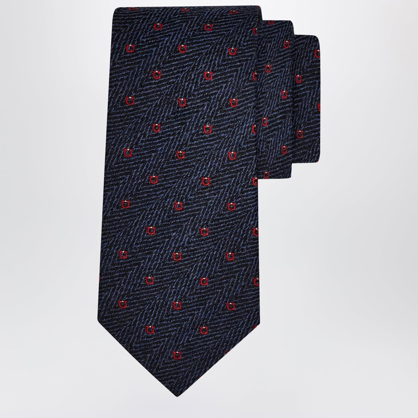 Ferragamo Navy Blue/Red Gancini Chevron Tie Men