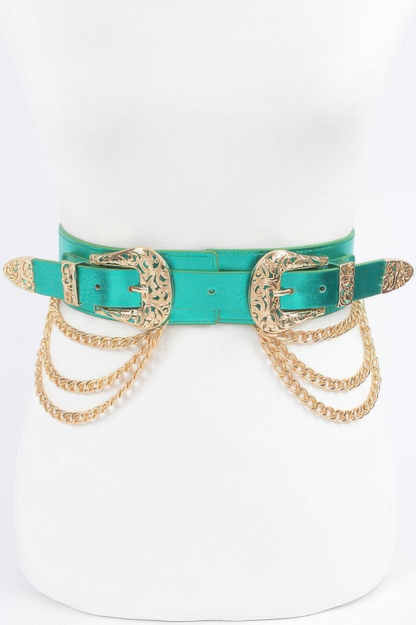 Metallic Two Buckle Chain Waist Belt