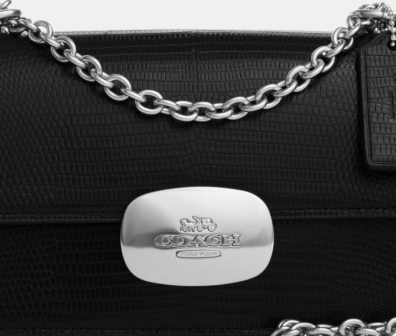 NWT Coach Leather Eliza Flap Crossbody Bag In Silver/Black