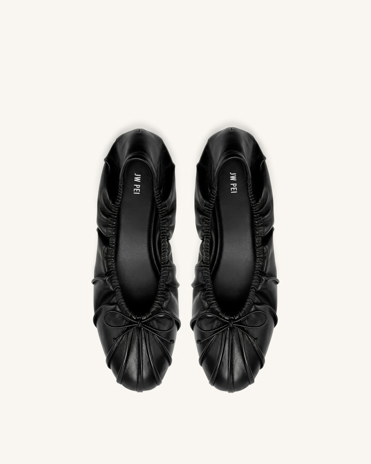 Solenne Ruched Drawstring Ballet Flats - Black