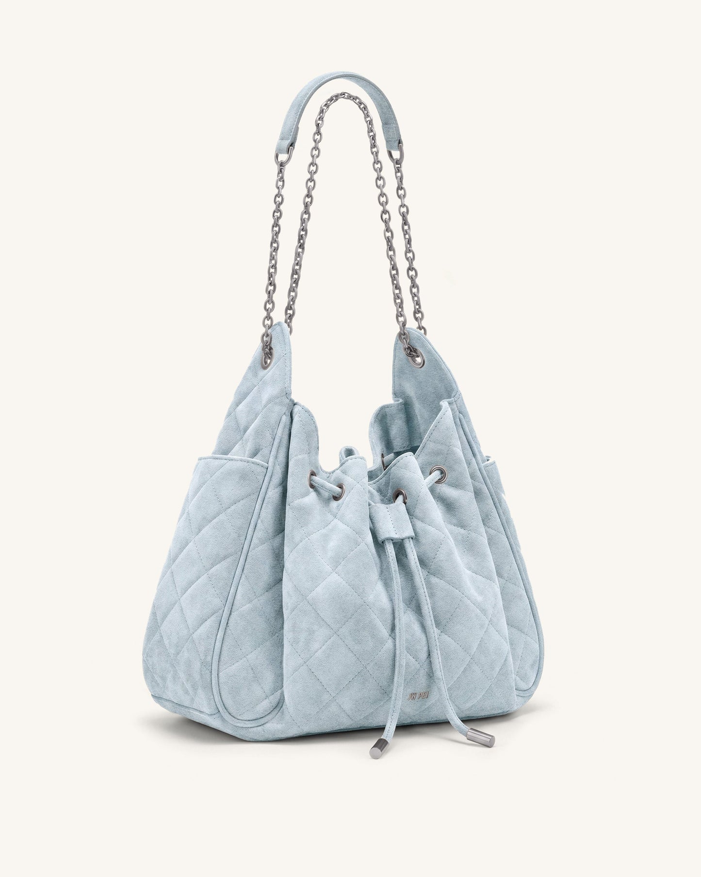 Rowan Faux Suede Quilted Chain Bucket Bag - Blue