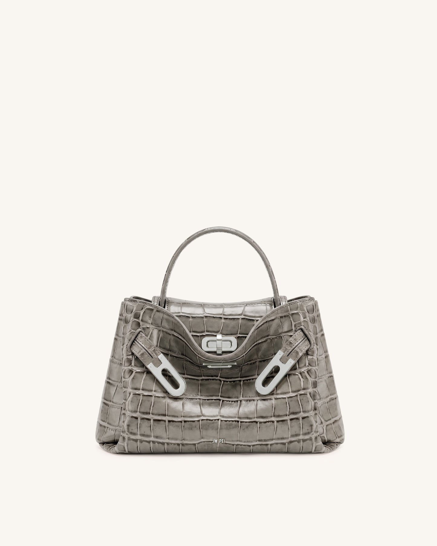 Rhea Small Double Buckle Shoulder Bag - Grey Croc