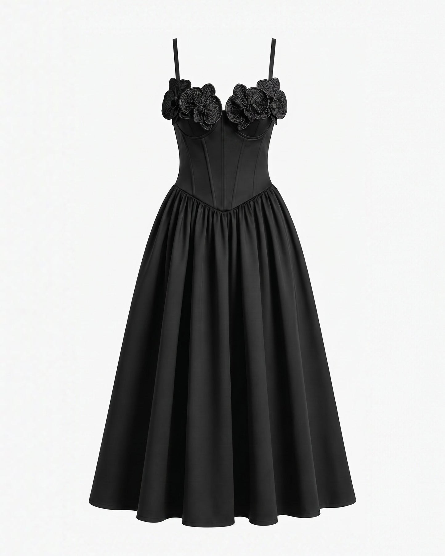 Orchid Embroidered Appliqué Corset Maxi Dress - Black