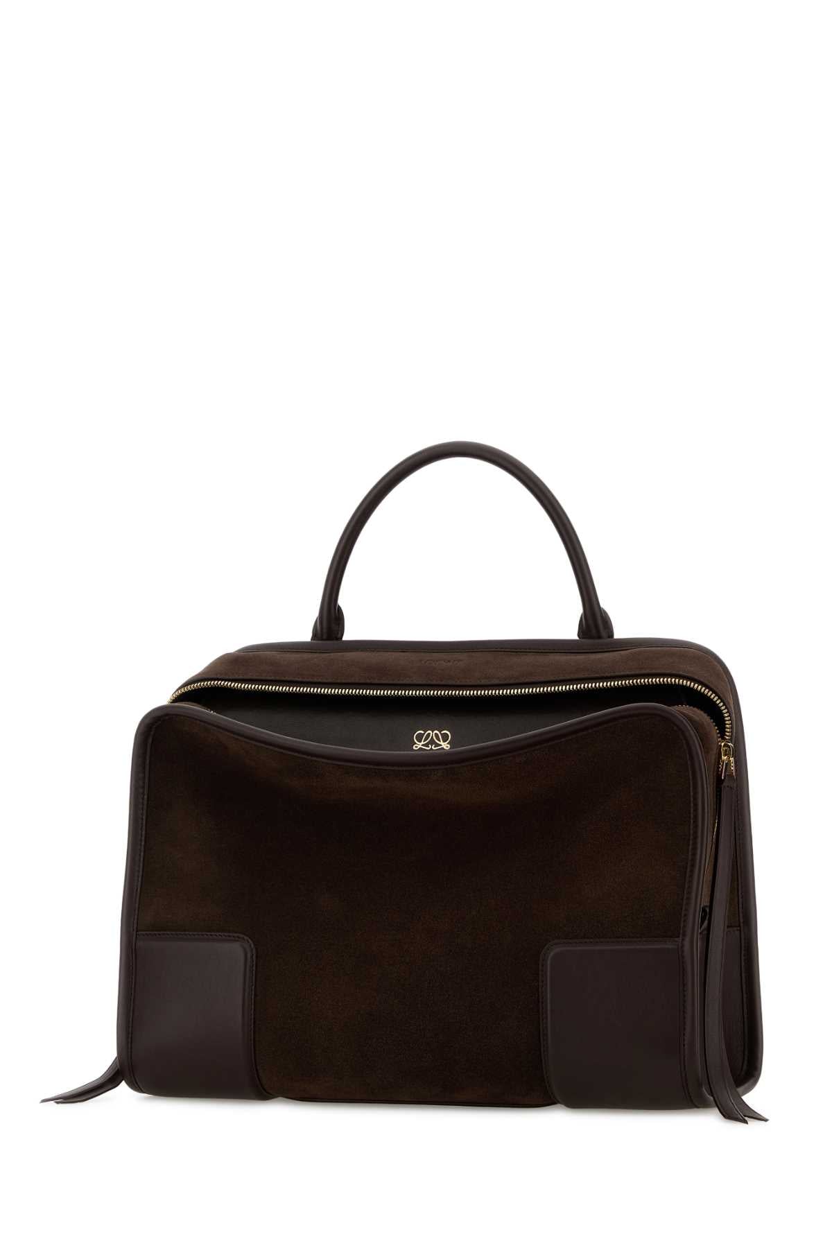 Loewe Women Dark Browns Suede Amazona 180 Shopping Bag