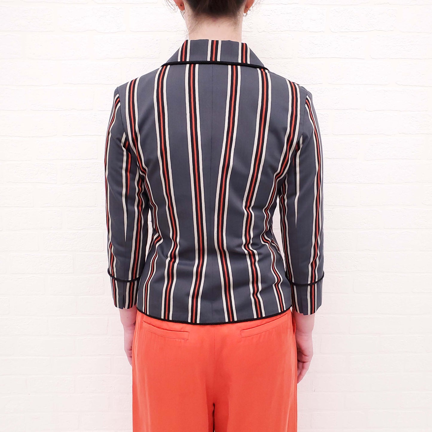 SMYTHE GREY AND RED RIBBONED LAPEL BLAZER - SIZE 2