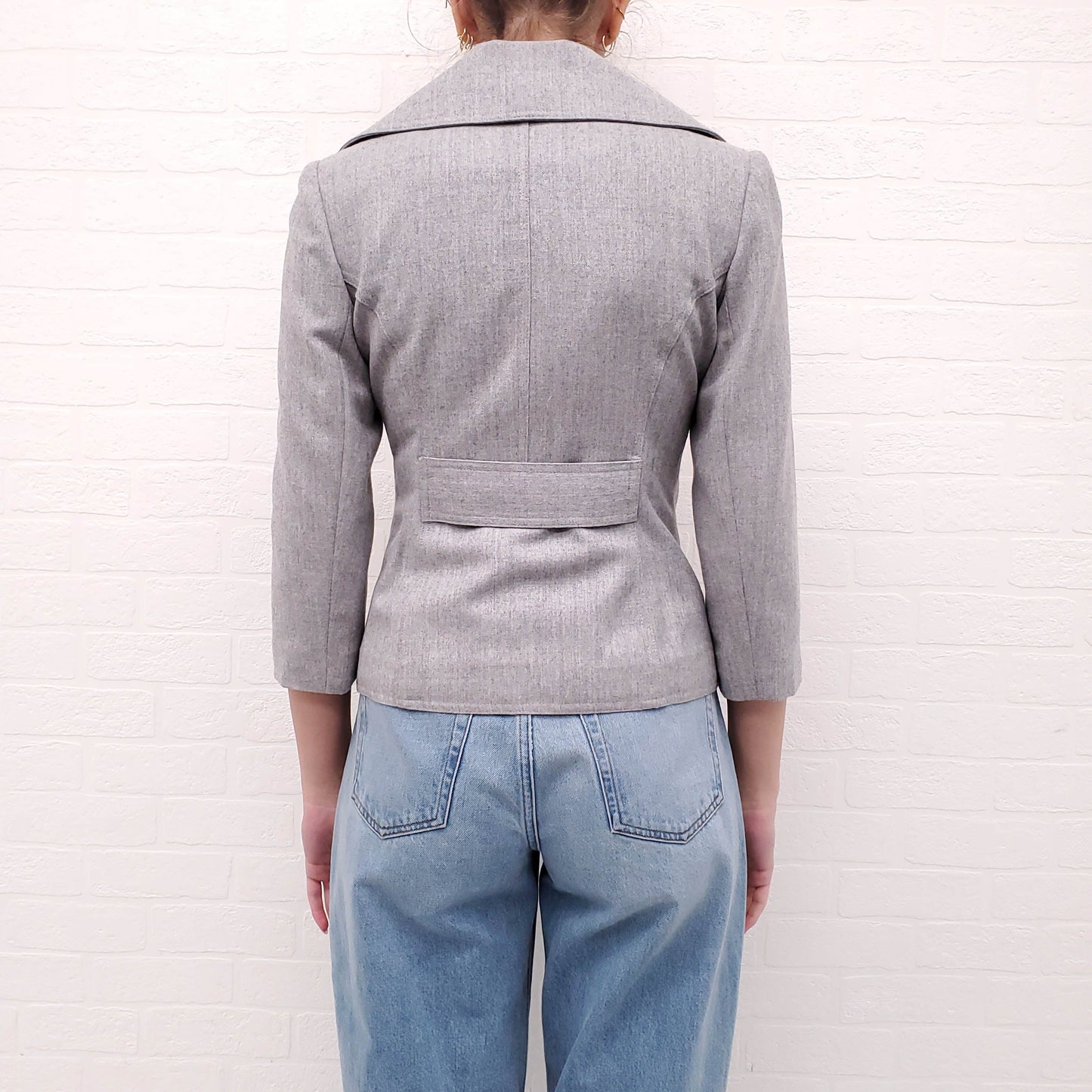 SMYTHE GREY DOUBLE BREASTED CROPPED PEACOAT JACKET WITH WHITE BUTTONS - SIZE 6