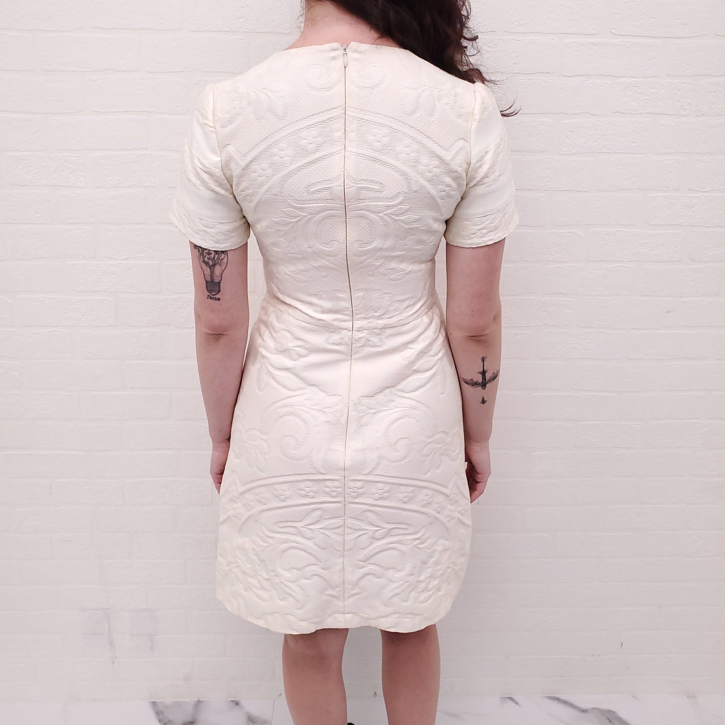 VALENTINO CREAM PATTERNED DRESS - SIZE XS