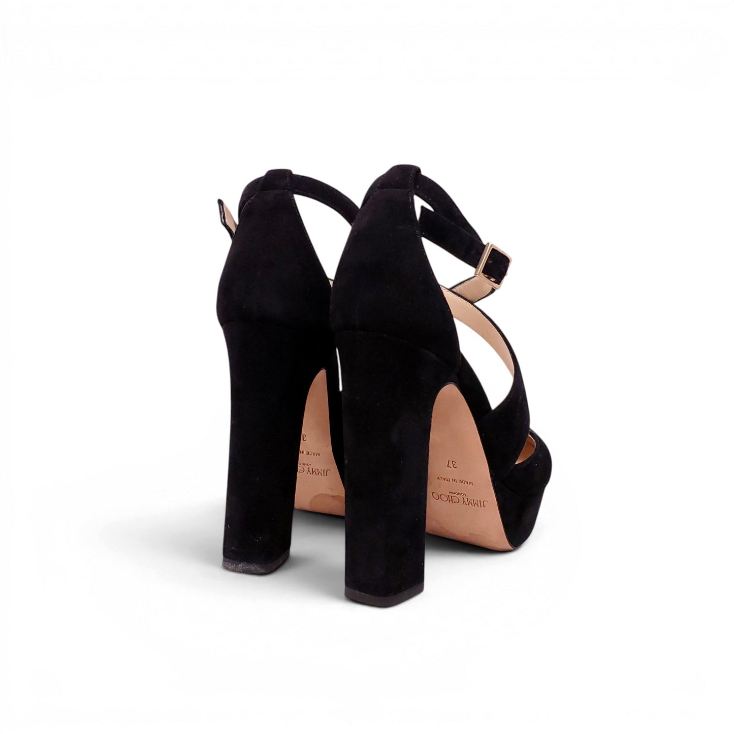 JIMMY CHOO SUEDE PLATFORM STRAPPY PUMPS - SIZE 37