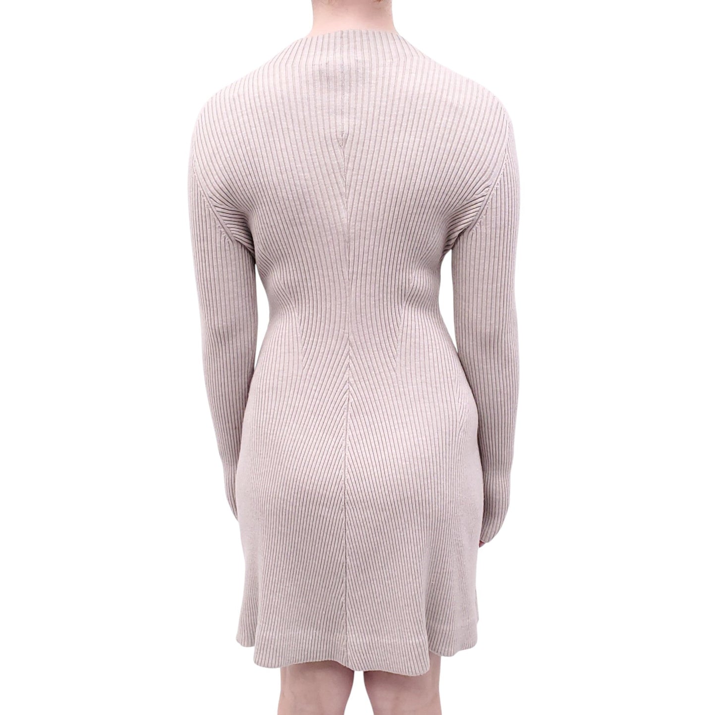 THEORY OATMEAL RIBBED LONG SLEEVE DRESS - SIZE M