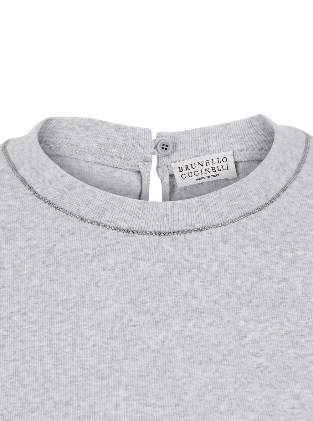 Brunello Cucinelli Women Gray Crew Neck T-Shirt With Three-Quarter Sleeves And Monil Detail On The Neck In Cotton For Women