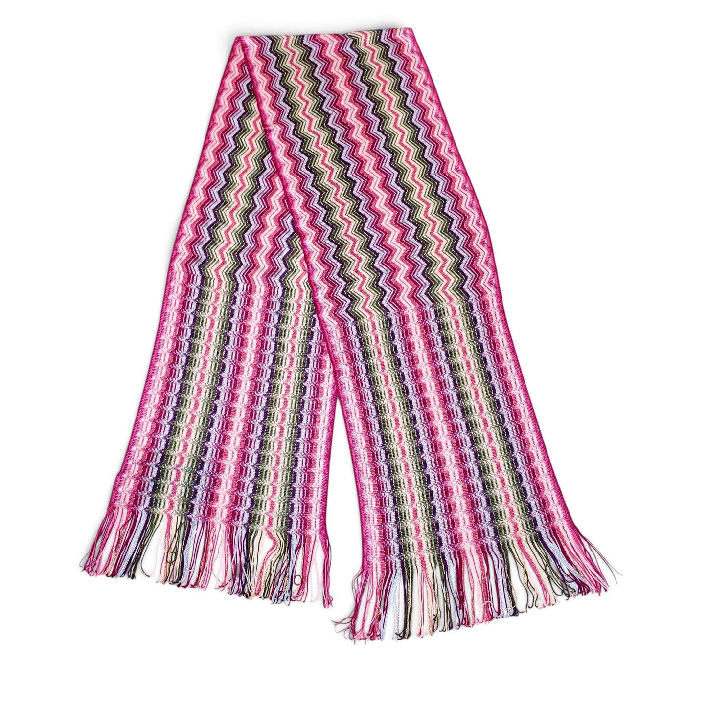 MISSONI METALLIC PINK, PURPLE AND GREEN CHEVRON FRINGE SCARF