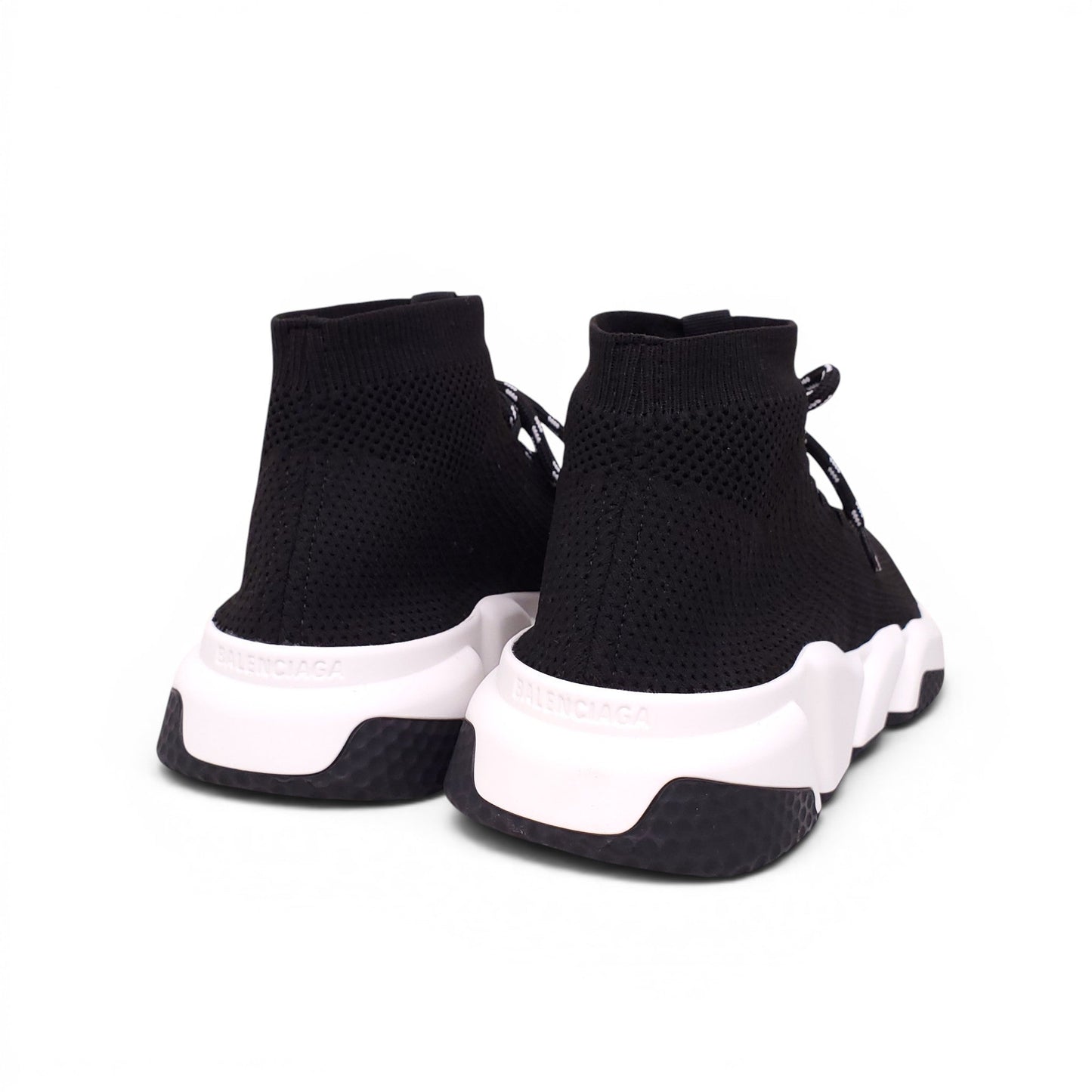BALENCIAGA BLACK AND WHITE KNIT LACE-UP SNEAKERS - SIZE 42