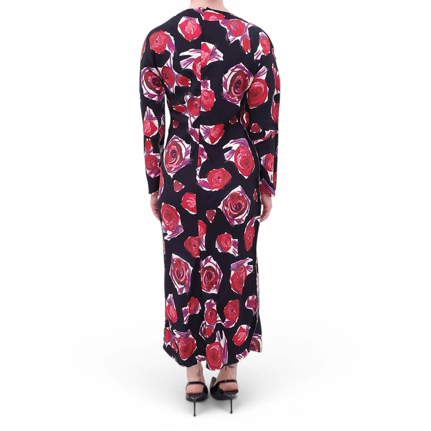 MARNI BLACK AND RED ROSE PRINT DRESS - SIZE 42