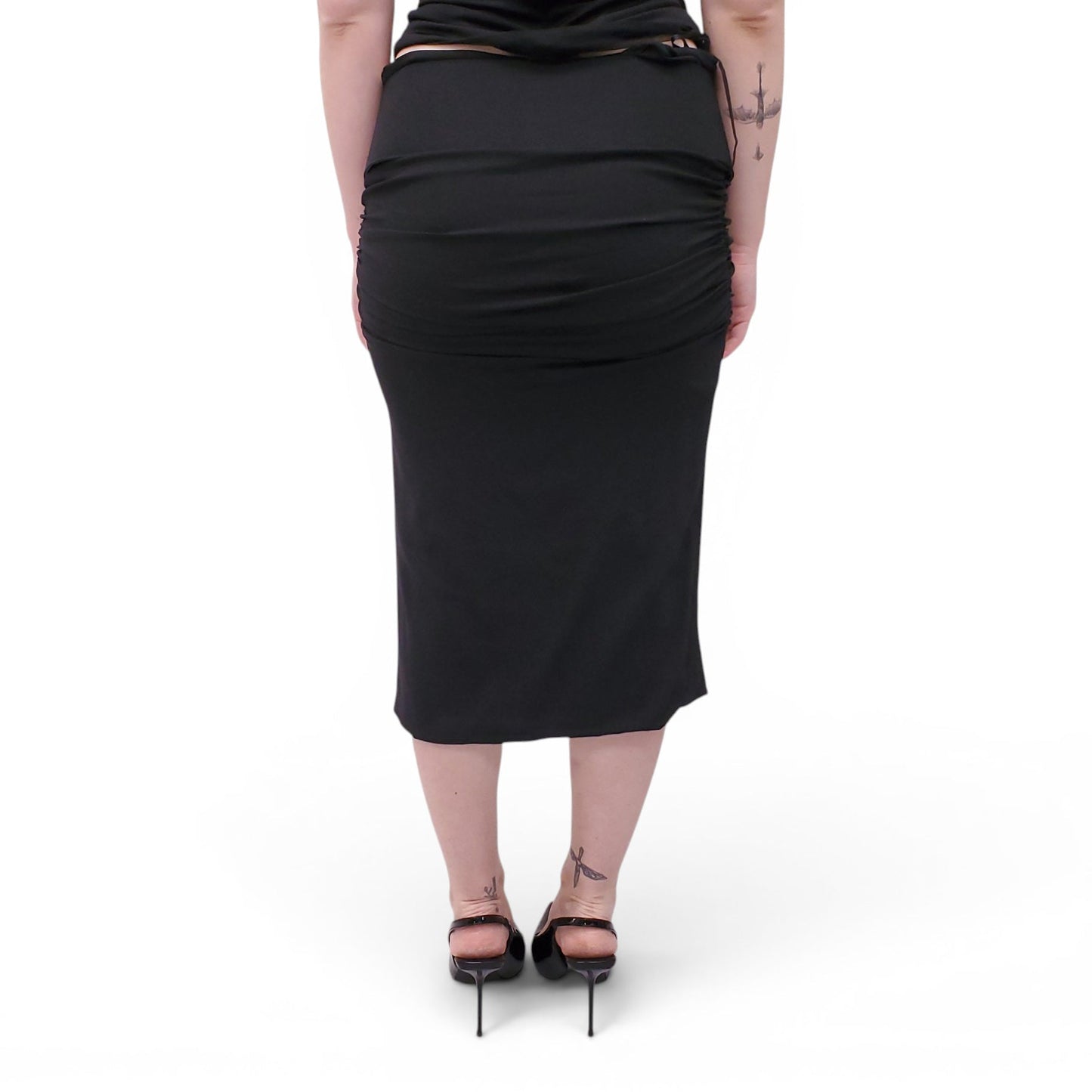 FENDACE BLACK RUCHED SKIRT WITH LOGO BELT - SIZE 44