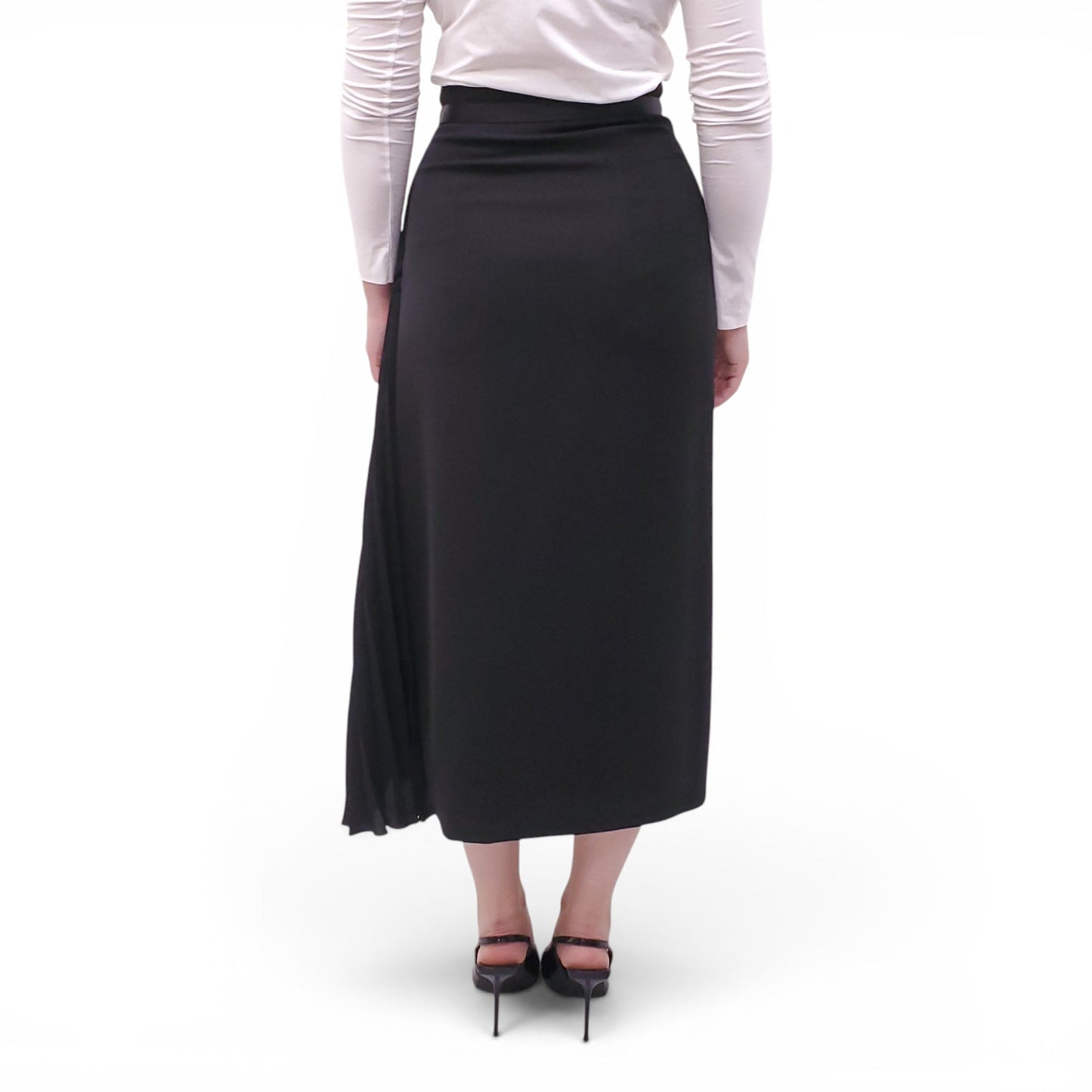 PRADA BLACK RE-NYLON PLEATED SKIRT WITH BELT DETAIL - SIZE 40