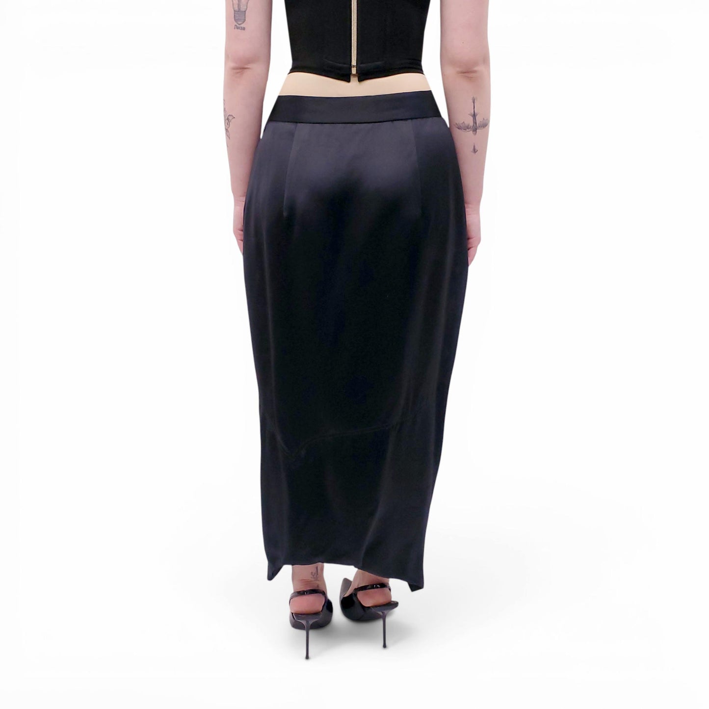 VIVIENNE WESTWOOD BLACK RUCHED SATIN SKIRT - SIZE 46
