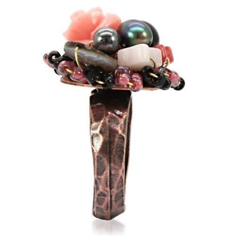 Antique Tone Brass Ring with Assorted in Multi Color