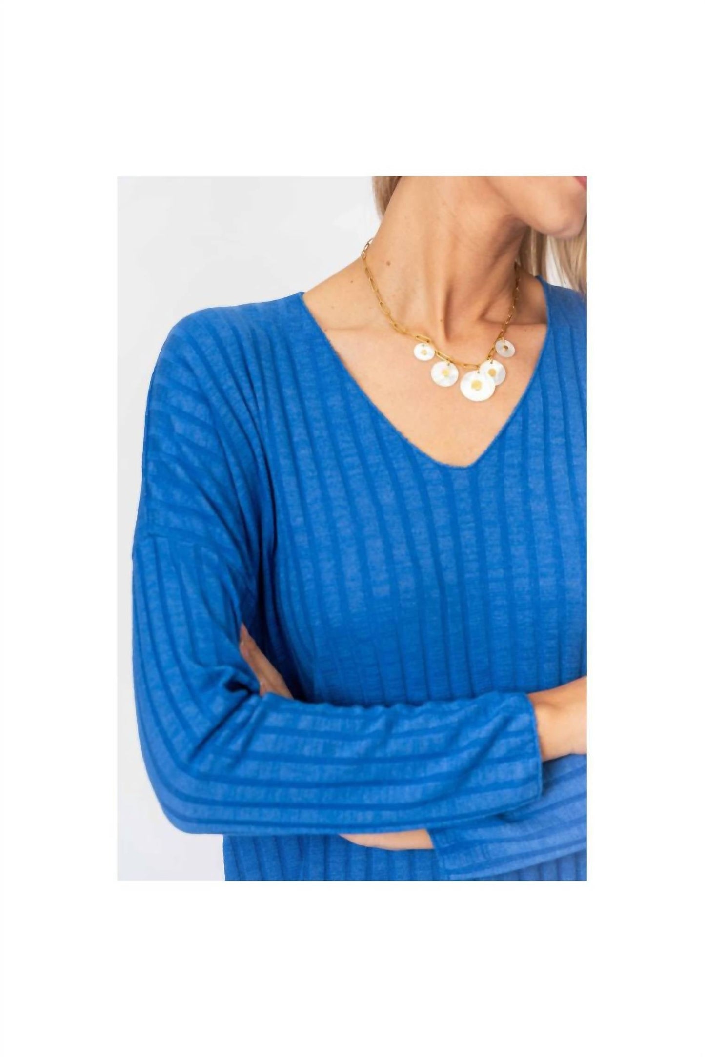 Oversized Ribbed Top In Royal Blue
