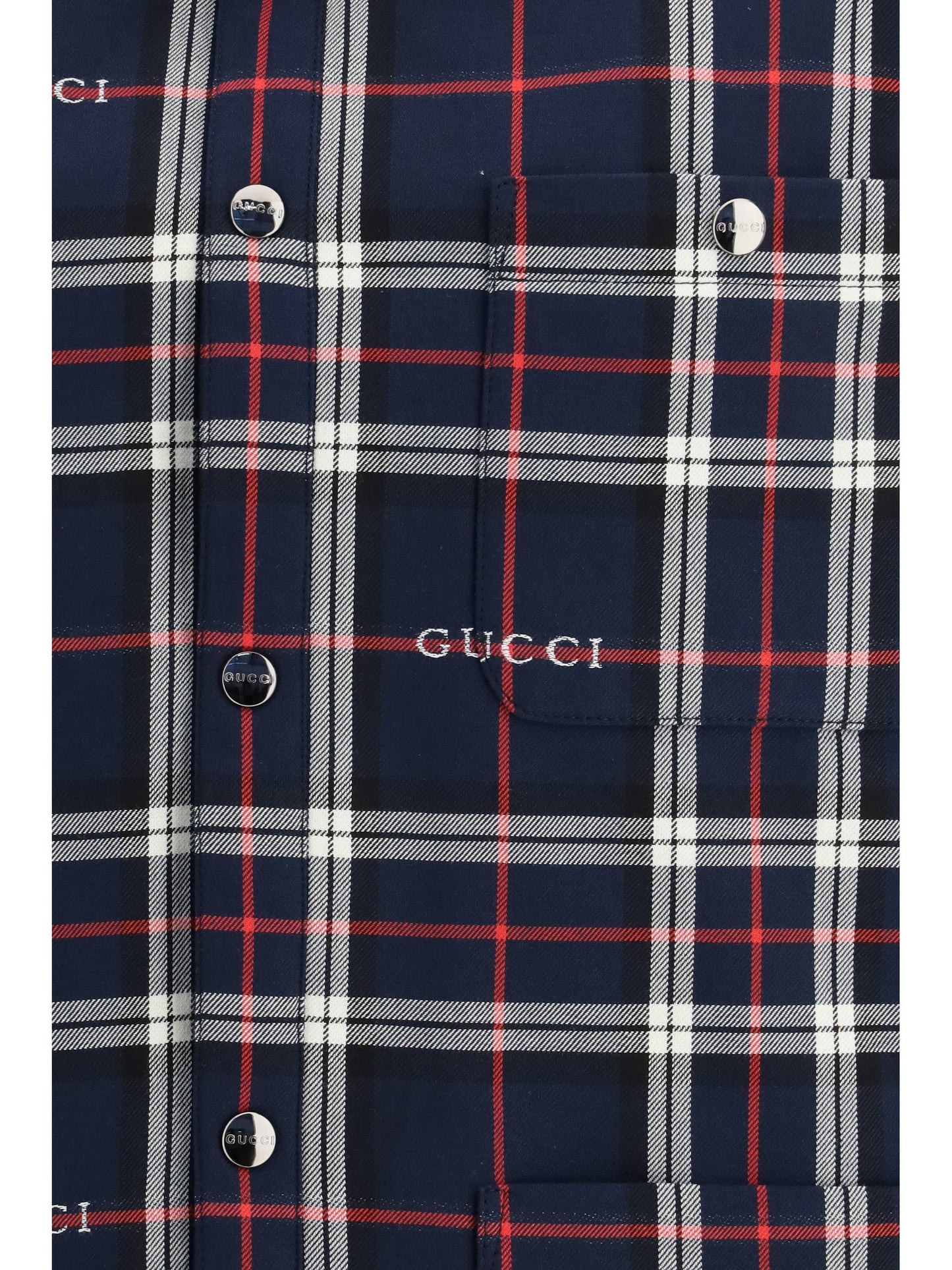 Gucci Men Padded Tartan Cotton Jacquard Shirt