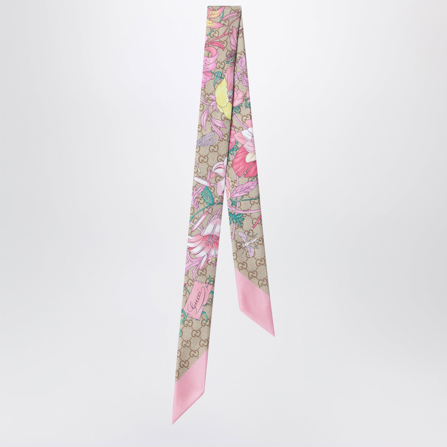 Gucci Printed Silk Ribbon With Flora Motif In Pink Women