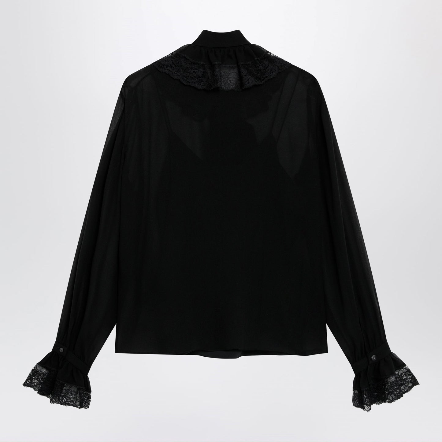 Gucci Black Lightweight Silk Georgette Shirt With Lace Women