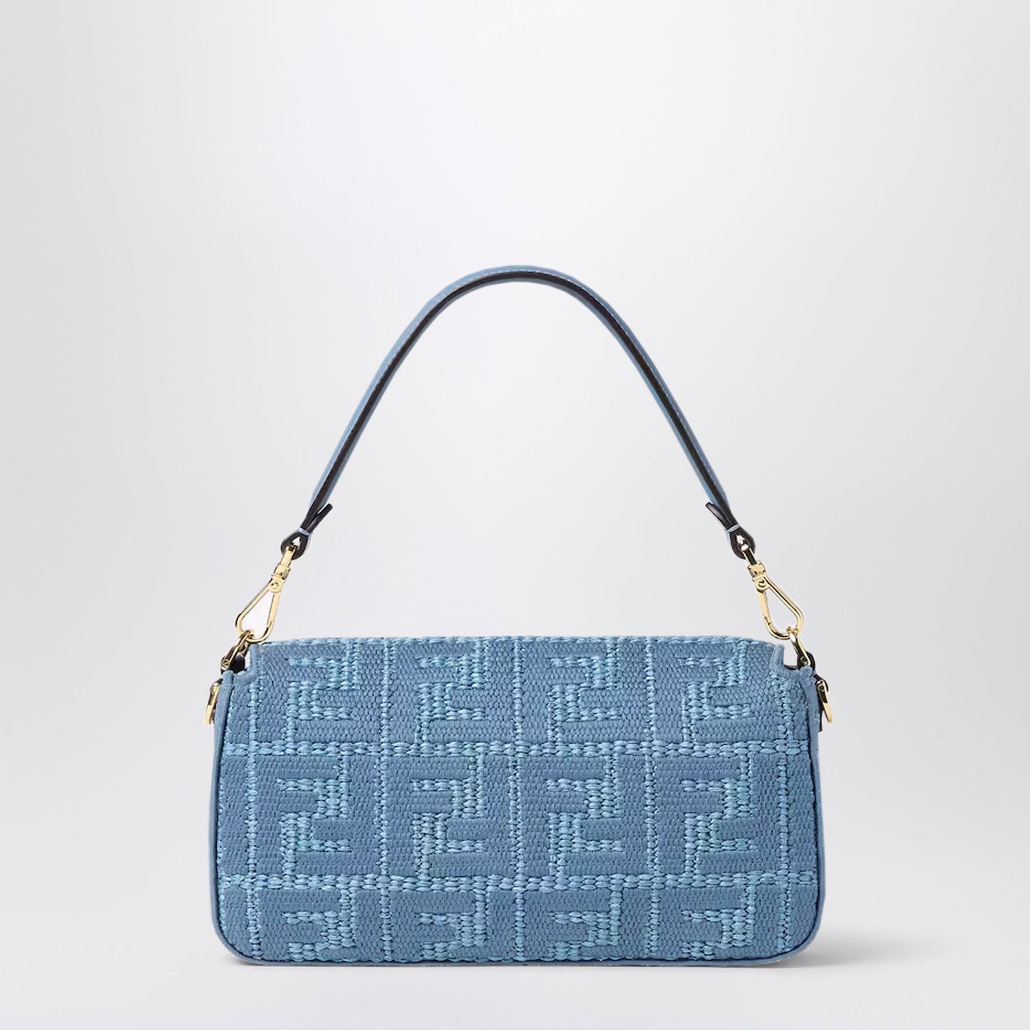 Fendi Woven Raffia Baguette Bag With Blue Ff Embroidery Women