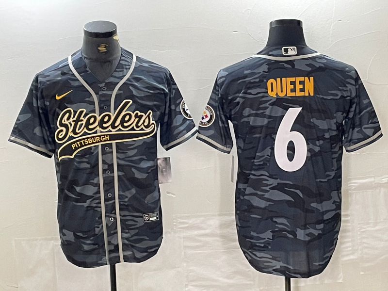 Men's Pittsburgh Steelers Patrick Queen #6 Grey Camouflage Player jersey Joint Edition