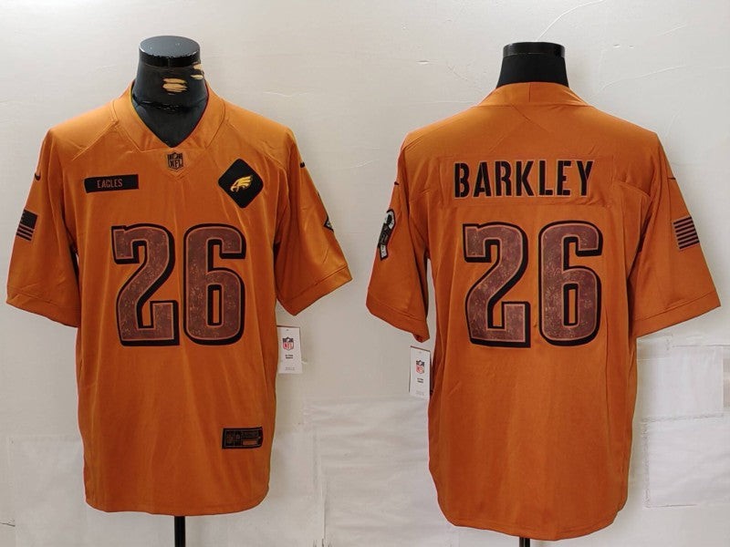 Men's Philadelphia Eagles Saquon Barkley #26 Brown 2023 Salute To Service Limited jersey
