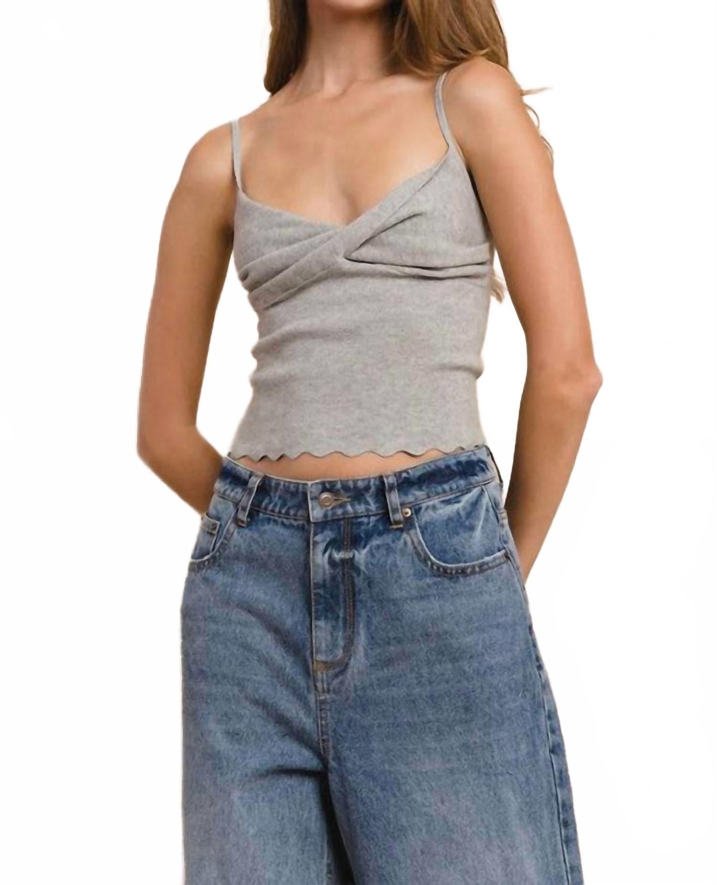 Twist Knit Top In Gray