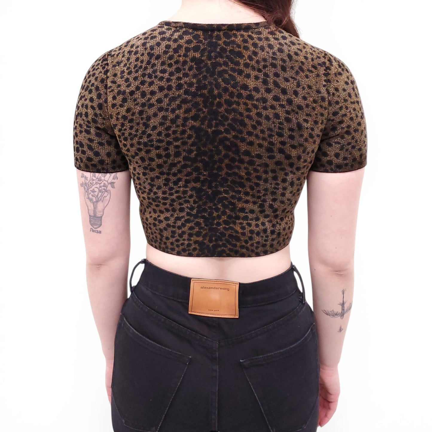 ALEXANDERWANG LEOPARD VELOUR CROPPED TOP WITH LOGO - SIZE XS