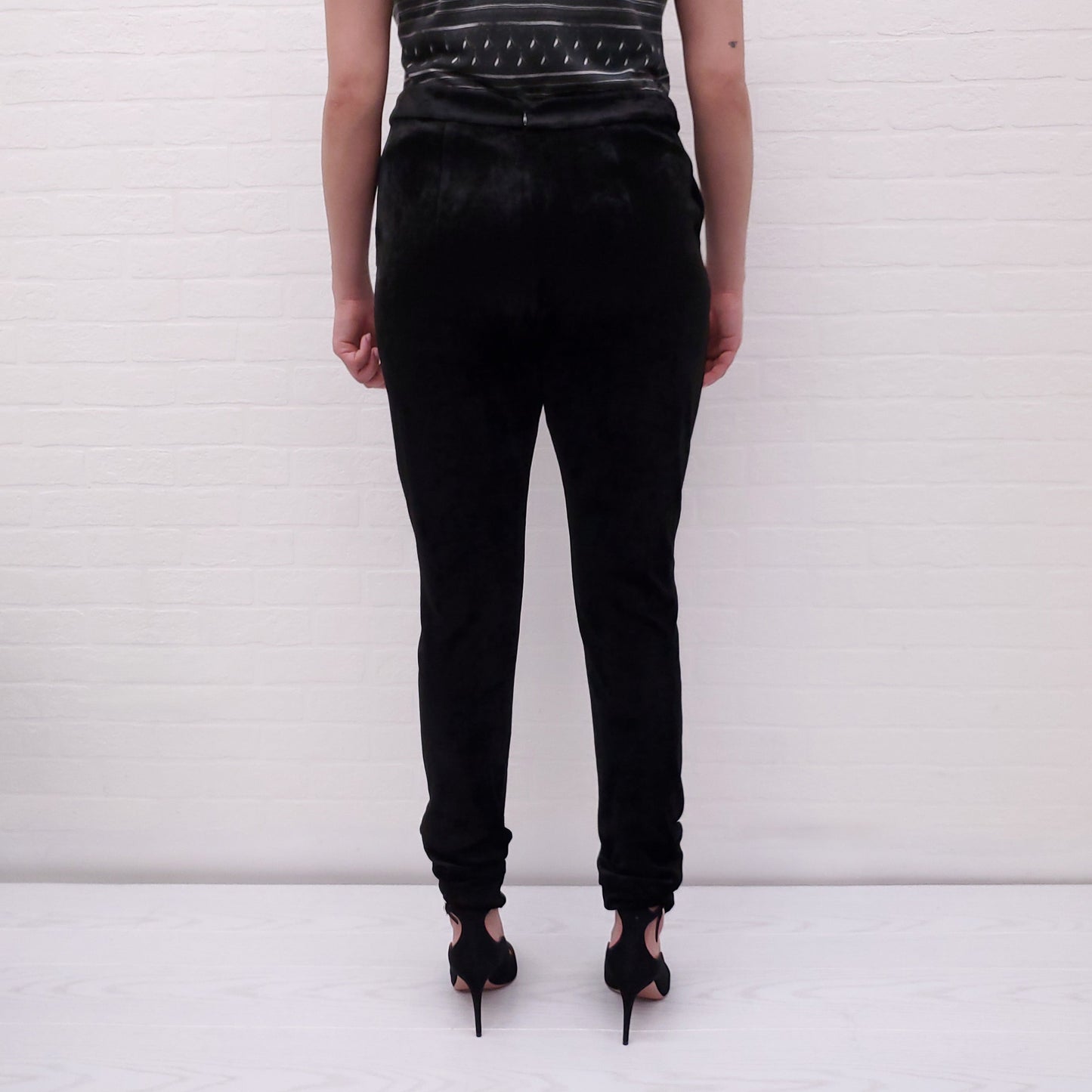 BALMAIN BLACK VELVET TROUSERS WITH LOGO BUTTONS - SIZE 44