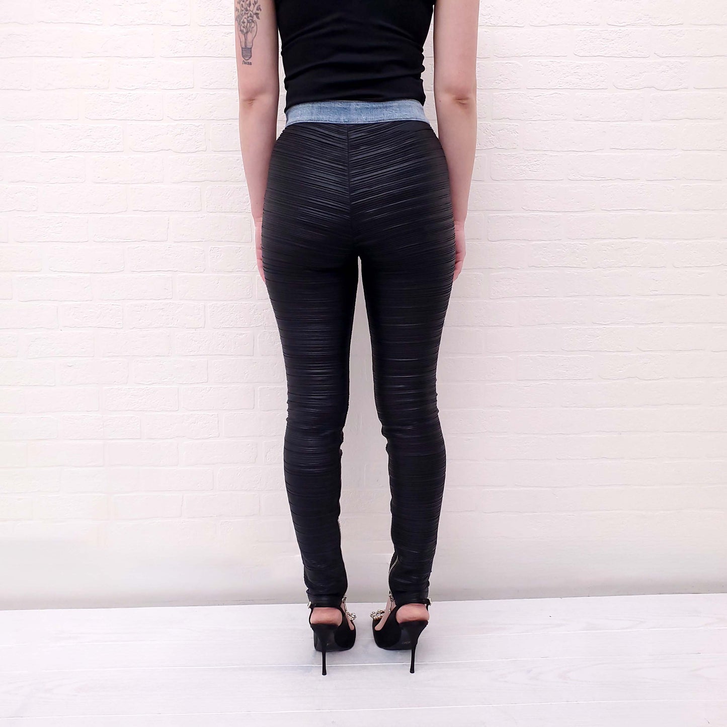 BALMAIN FAUX LEATHER PLEATED SLIM PANT - SIZE 34
