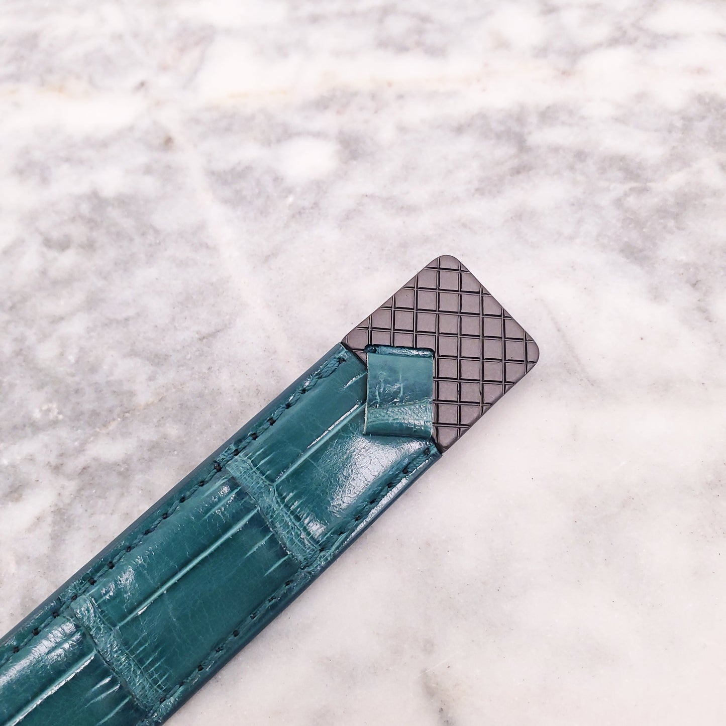 BOTTEGA VENETA GREEN SNAKESKIN BELT WITH SILVER DETAIL - SIZE 65