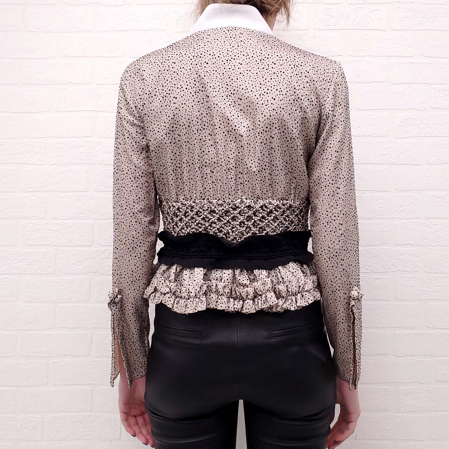 CARVEN POLKA DOT ROUCHED BLOUSE - SIZE 36