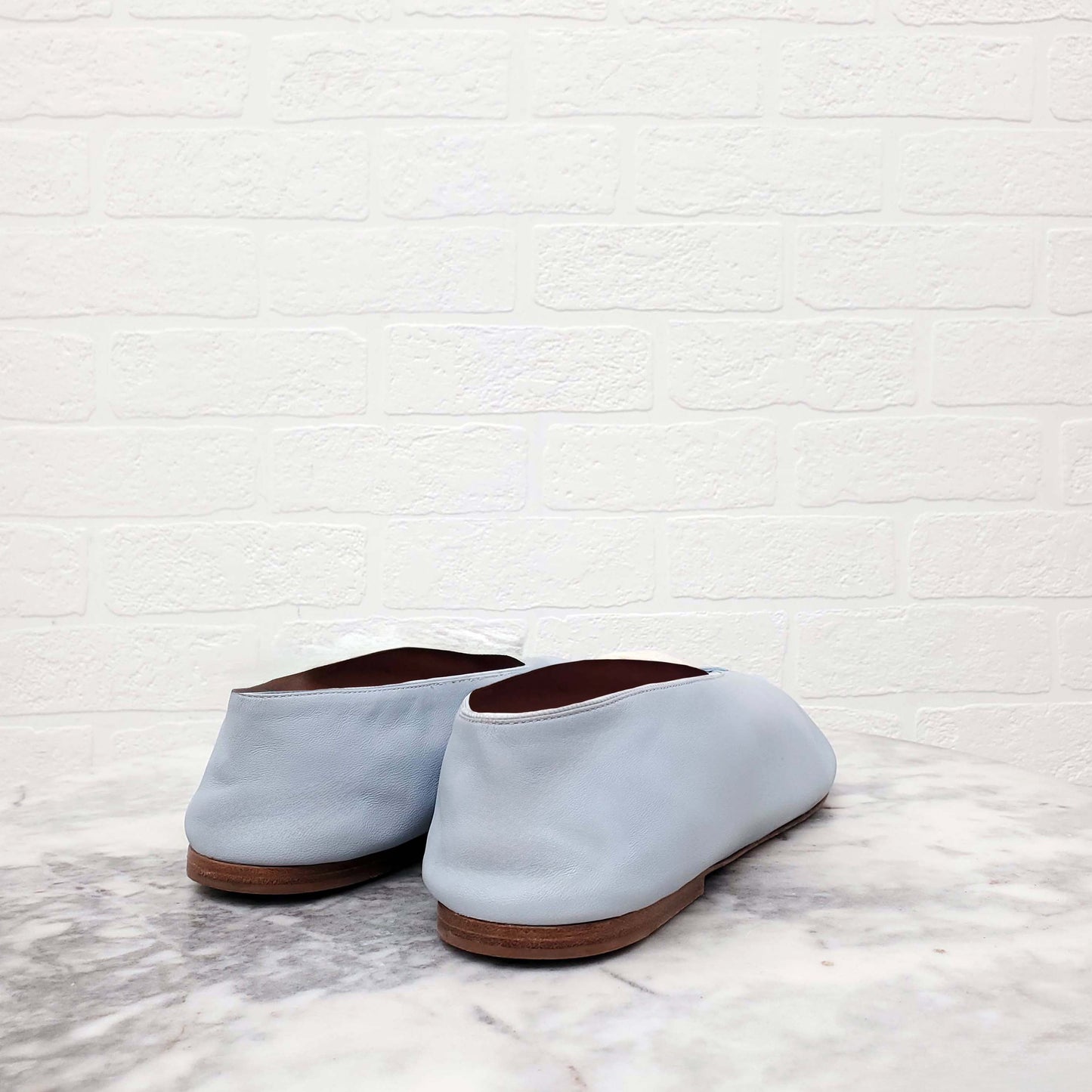 CELINE BABY BLUE LEATHER POINTED TOE BALLET FLATS - SIZE 40.5