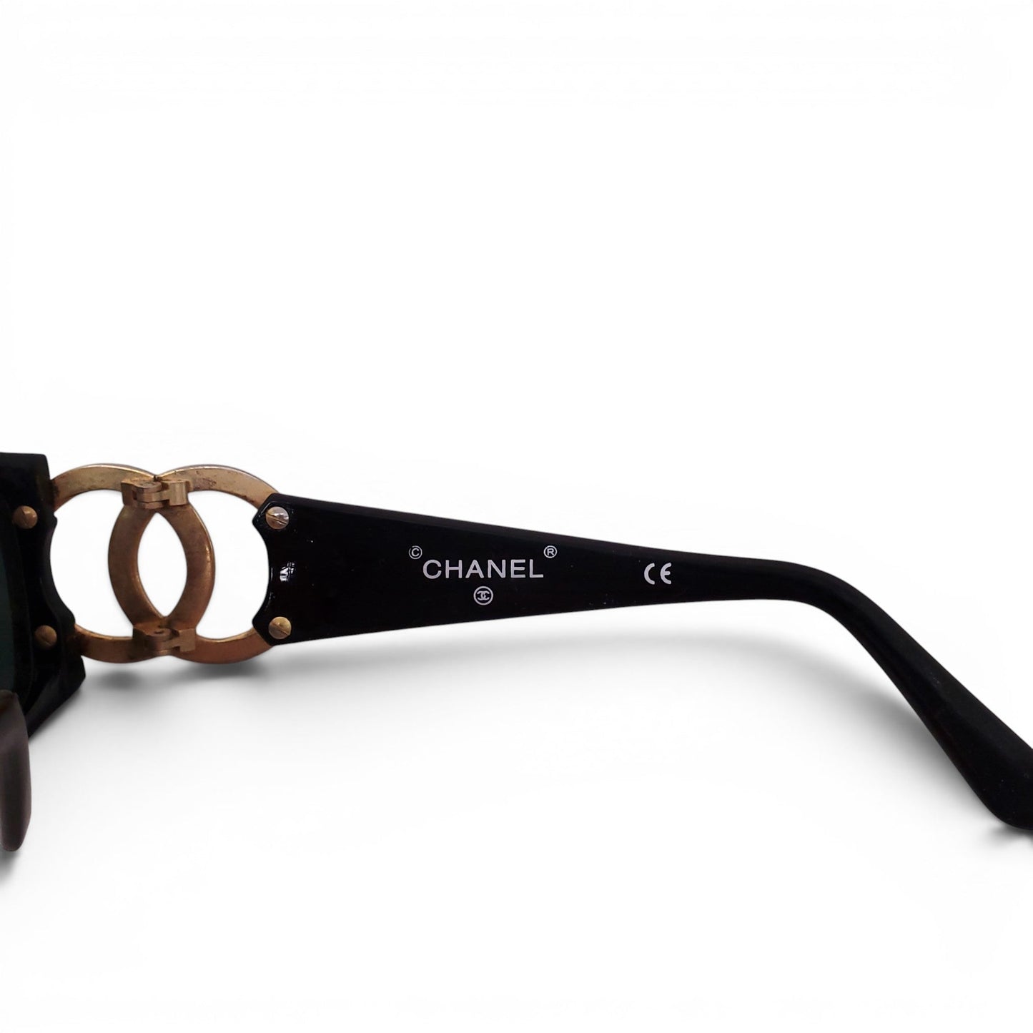 CHANEL BLACK SQUARE SUNGLASSES WITH CRYSTAL LOGO