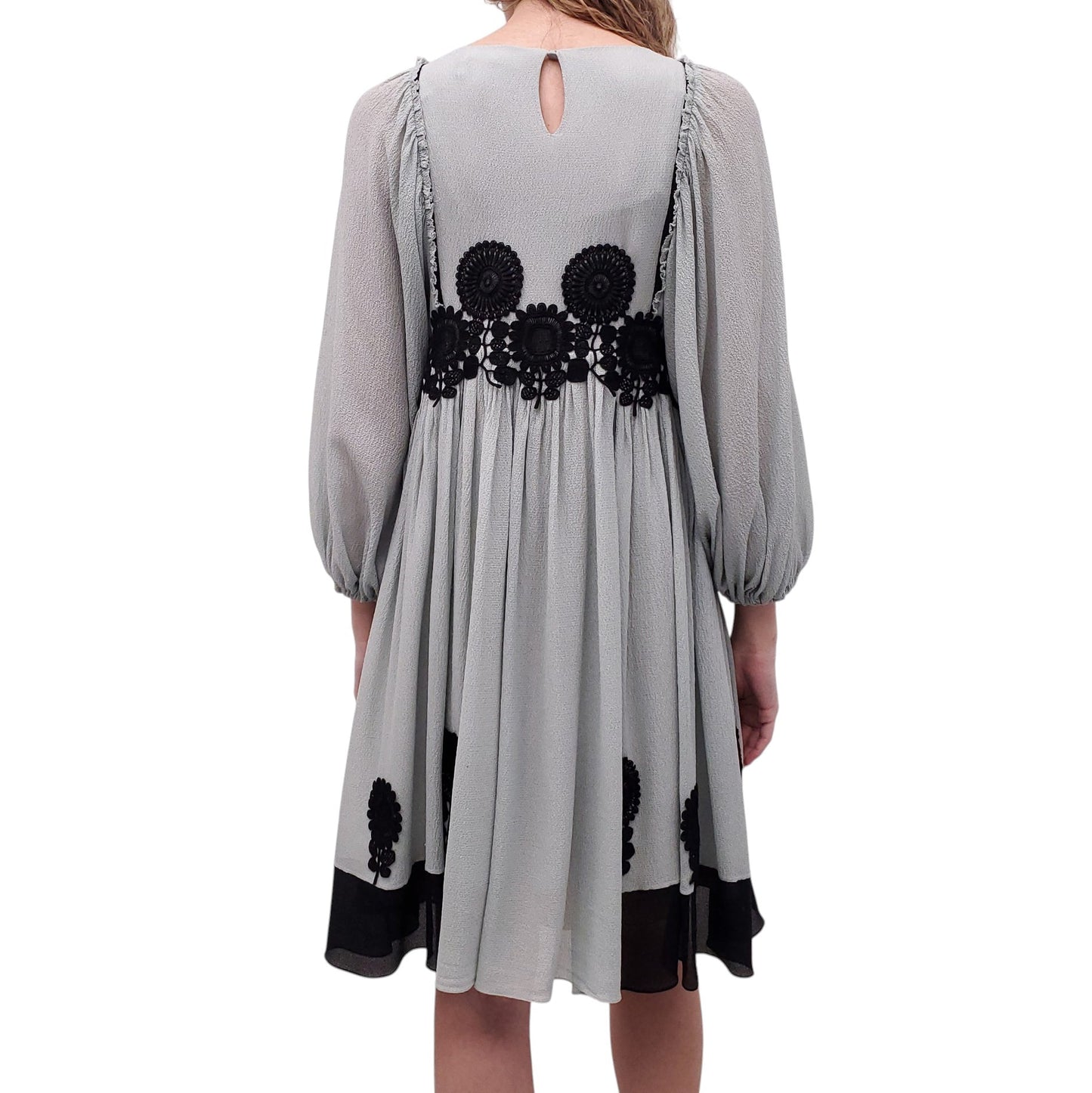 CHLOÉ SEAFOAM AND BLACK SILK MIDI DRESS - SIZE 40