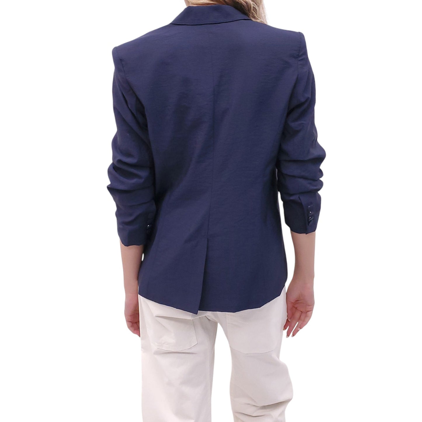 CINQ À SEPT BLUE BLAZER WITH RUCHED SLEEVES - SIZE 0