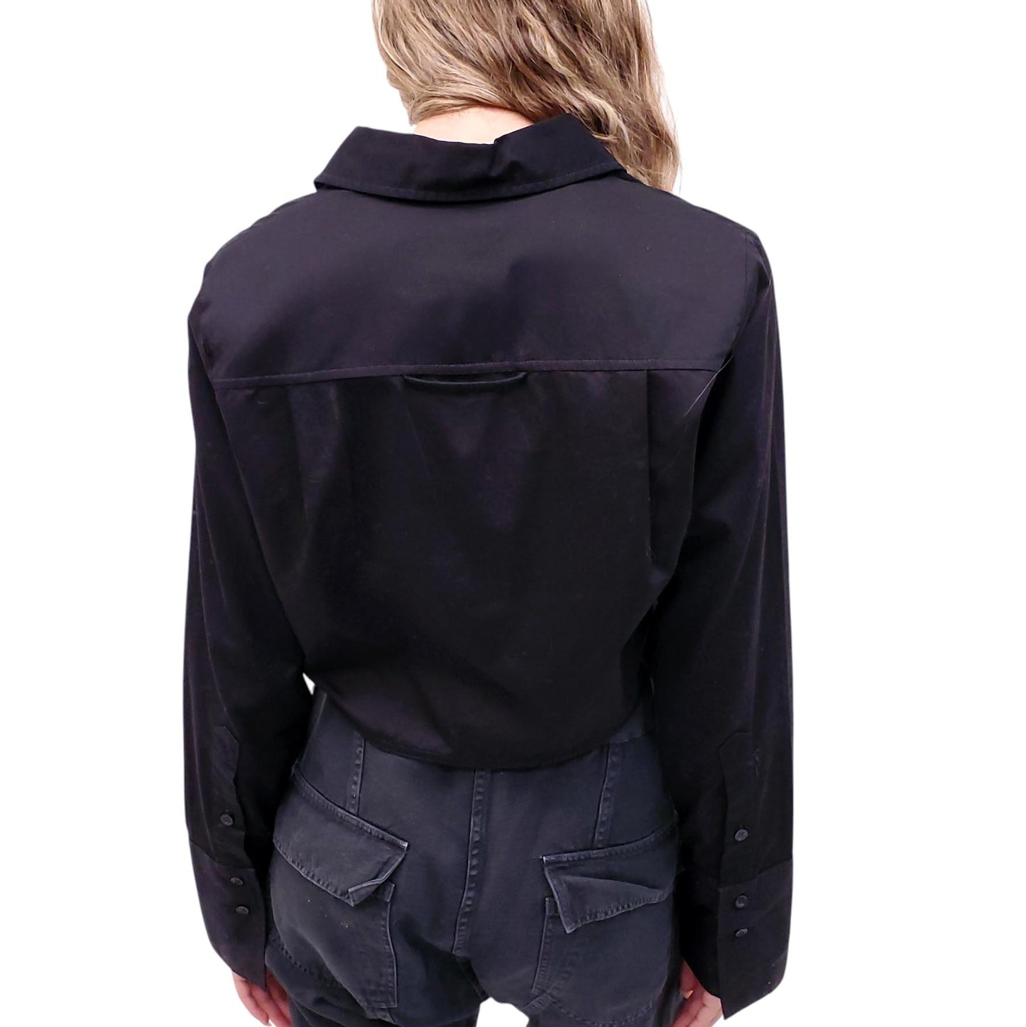 CITIZENS OF HUMANITY BLACK LONG-SLEEVE COTTON BLOUSE - SIZE S