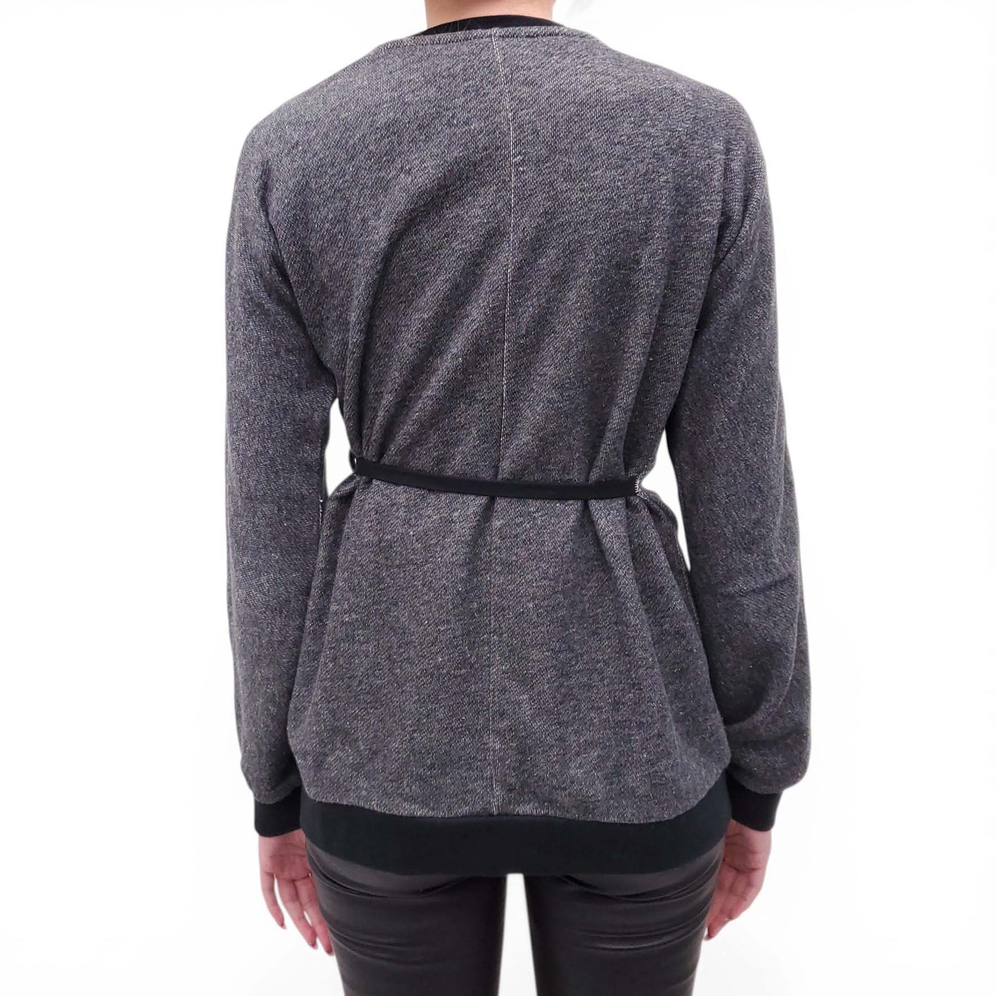 DRIES VAN NOTEN HEATHER GREY SWEATSHIRT WITH BELT - SIZE M