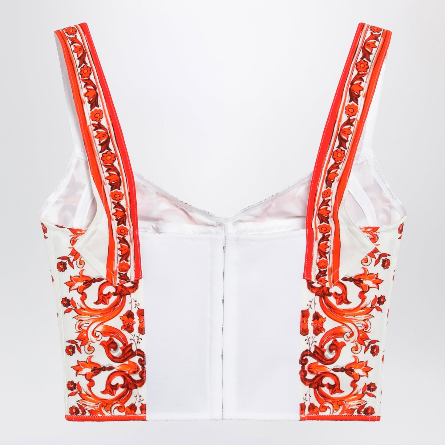 Dolce&Gabbana Maiolica-Print Charmeuse Bustier Top In Orange Women