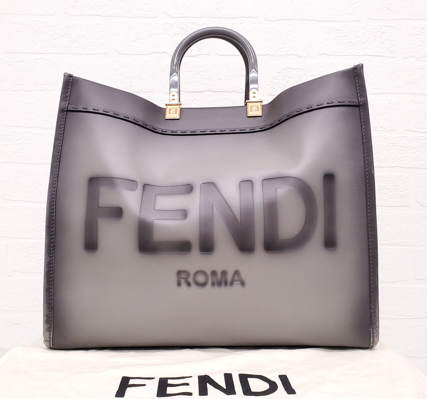 FENDI GREY LEATHER MEDIUM SUNSHINE TOTE