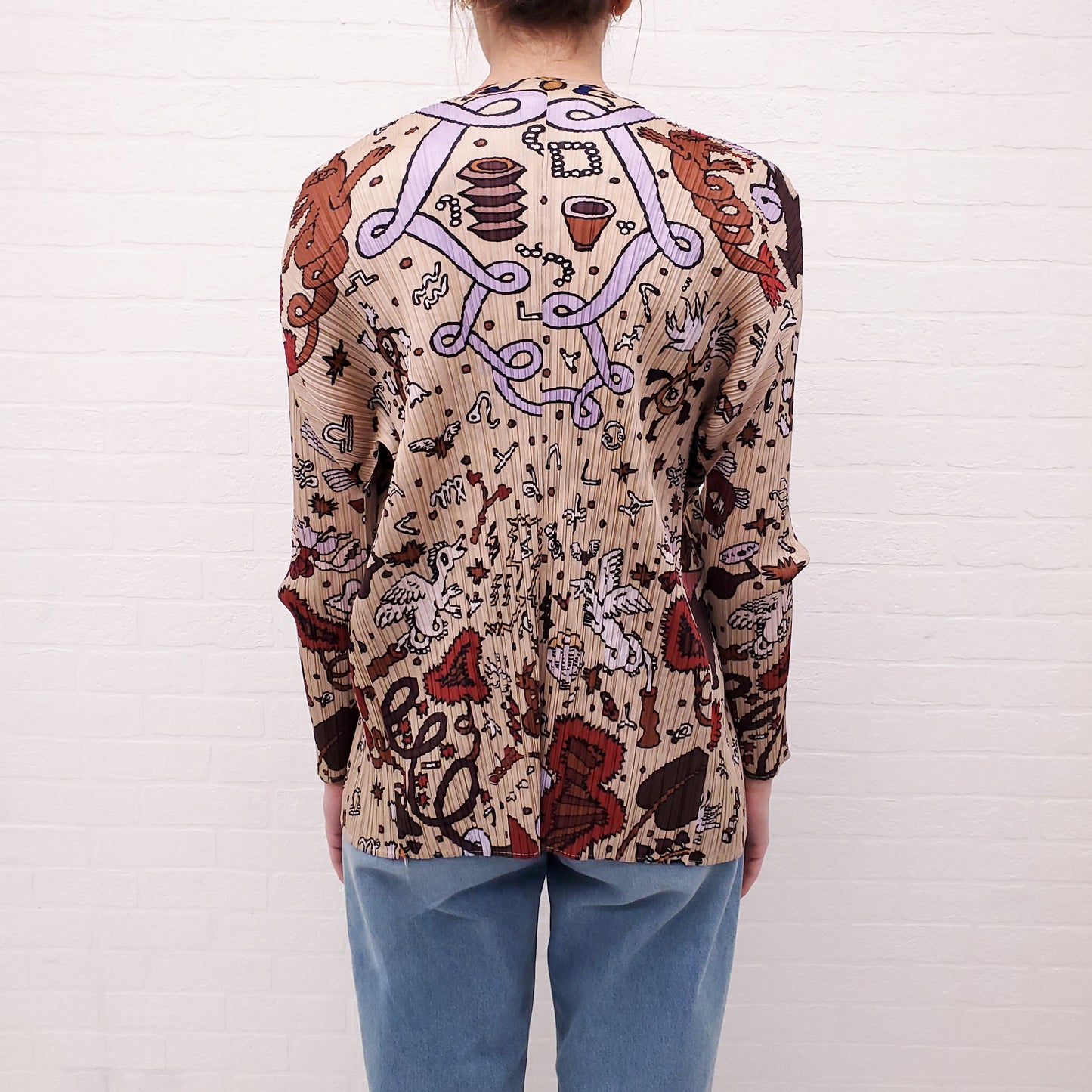 ISSEY MIYAKE NUDE PATTERNED PLEATED SHIRT - SIZES 3 (M) AND 5 (XL)