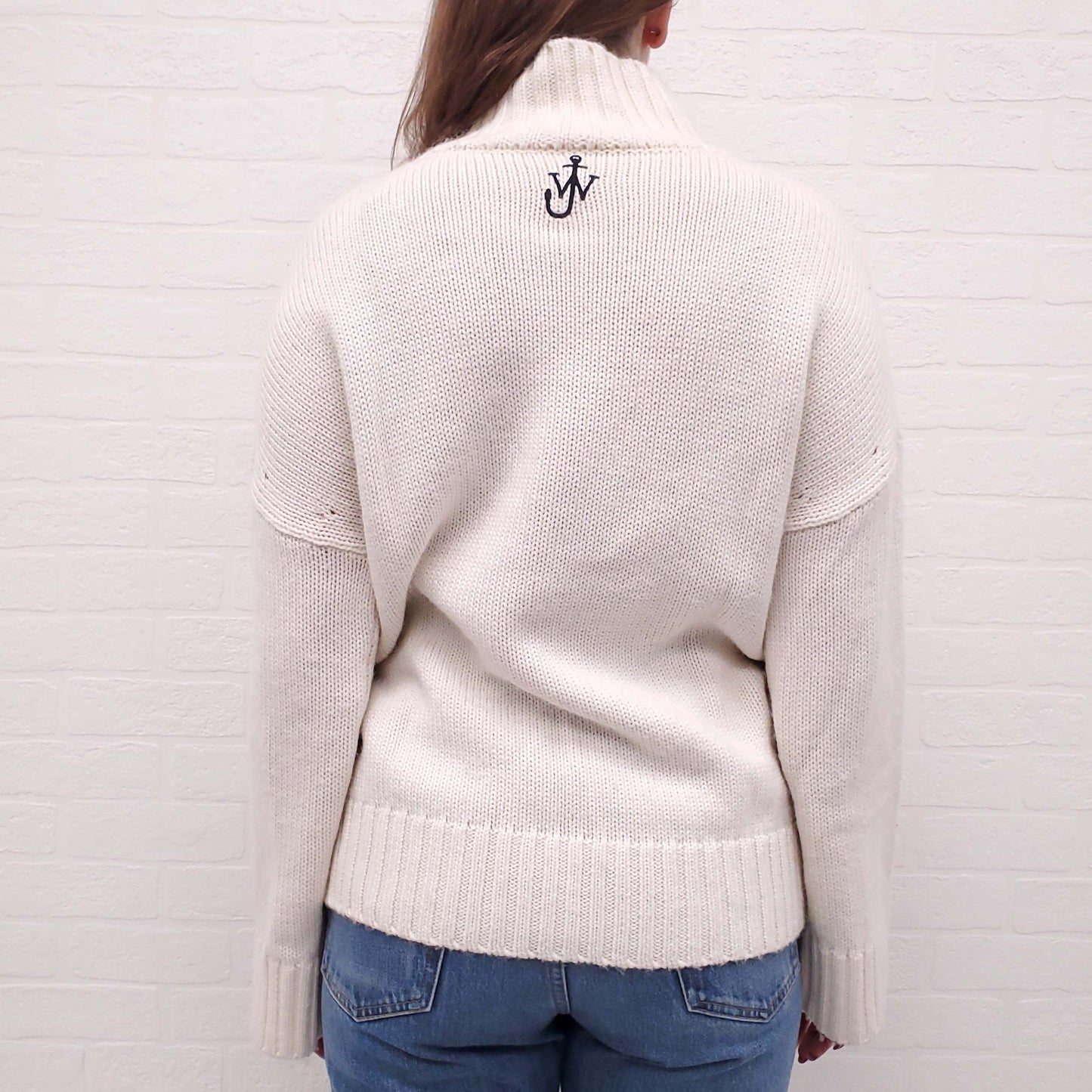JW ANDERSON CREAM AND BLACK TURTLE NECK SWEATER WITH LOGO - SIZE S