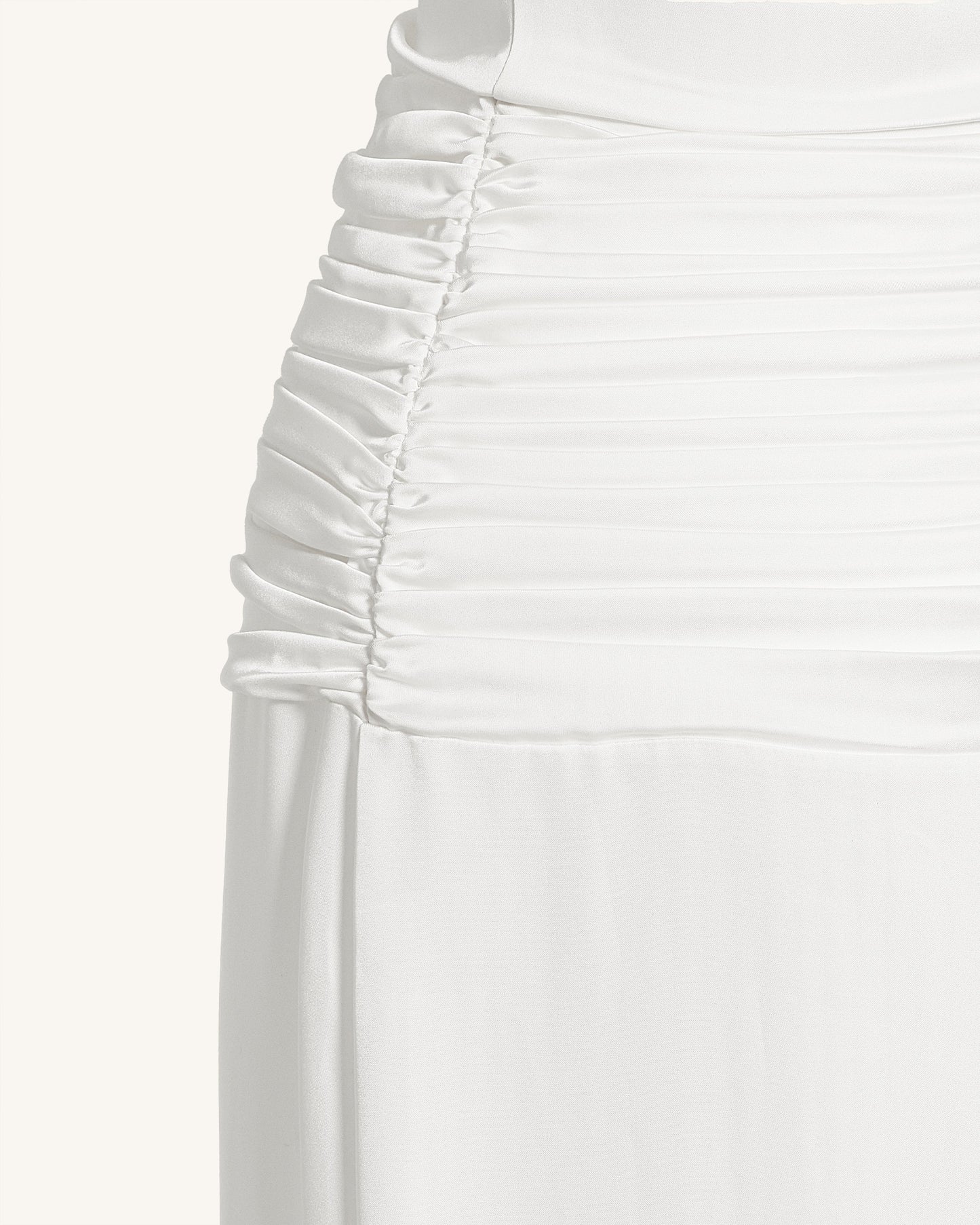 Satin Cowl Neck Ruched Maxi Gown - White