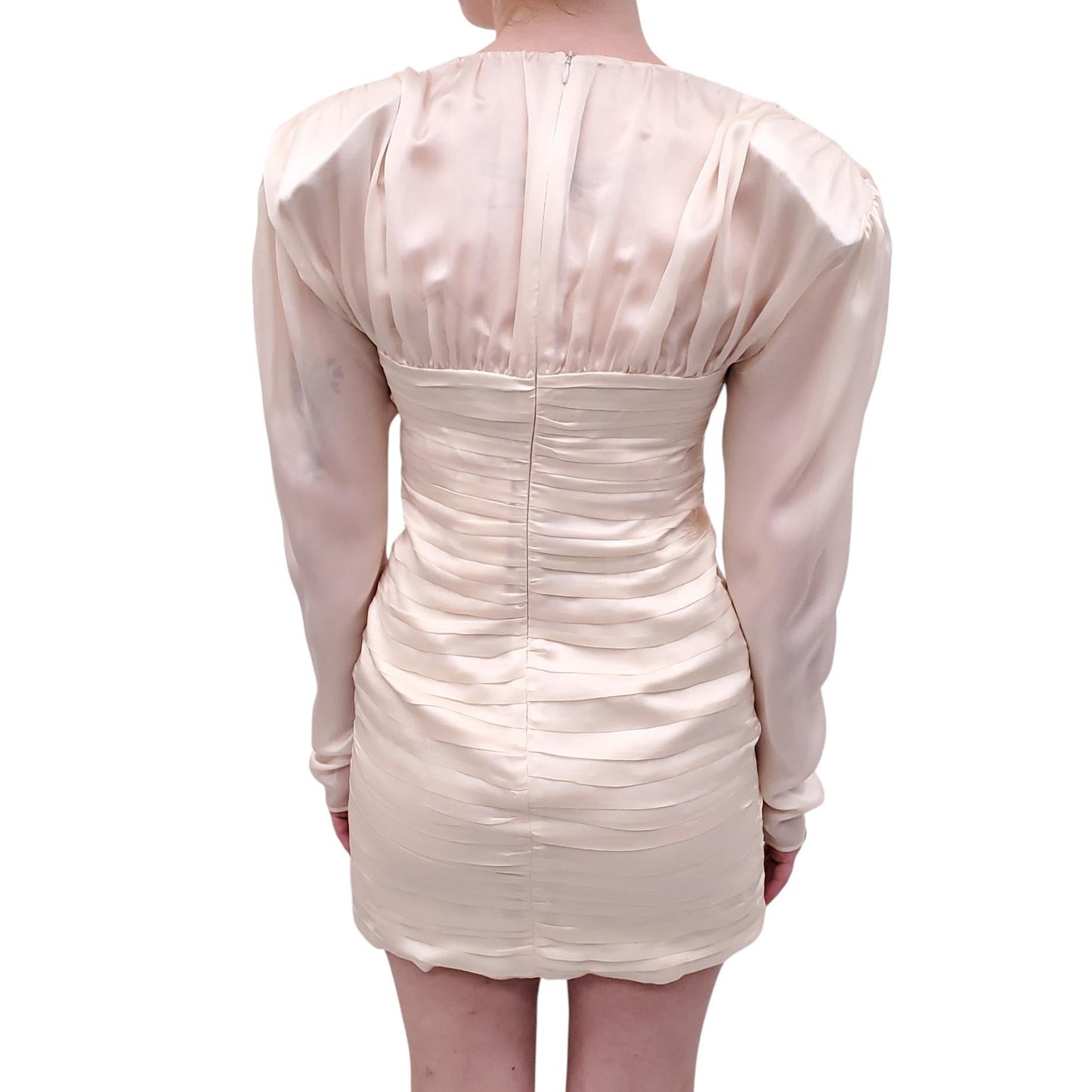 MAGDA BUTRYM CREAM SILK RUCHED ROSETTE DRESS - SIZE 38