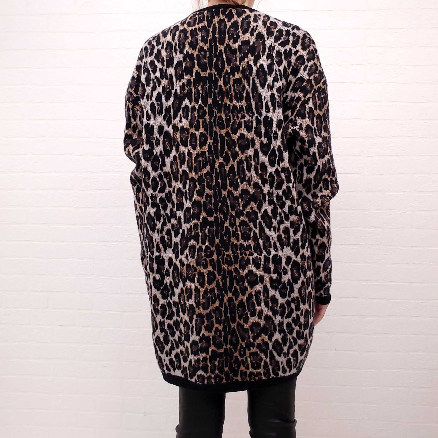 MAGDA BUTRYM LEOPARD CARDIGAN WITH CRYSTAL BUTTON DETAILS - SIZE 34 (OVERSIZED)