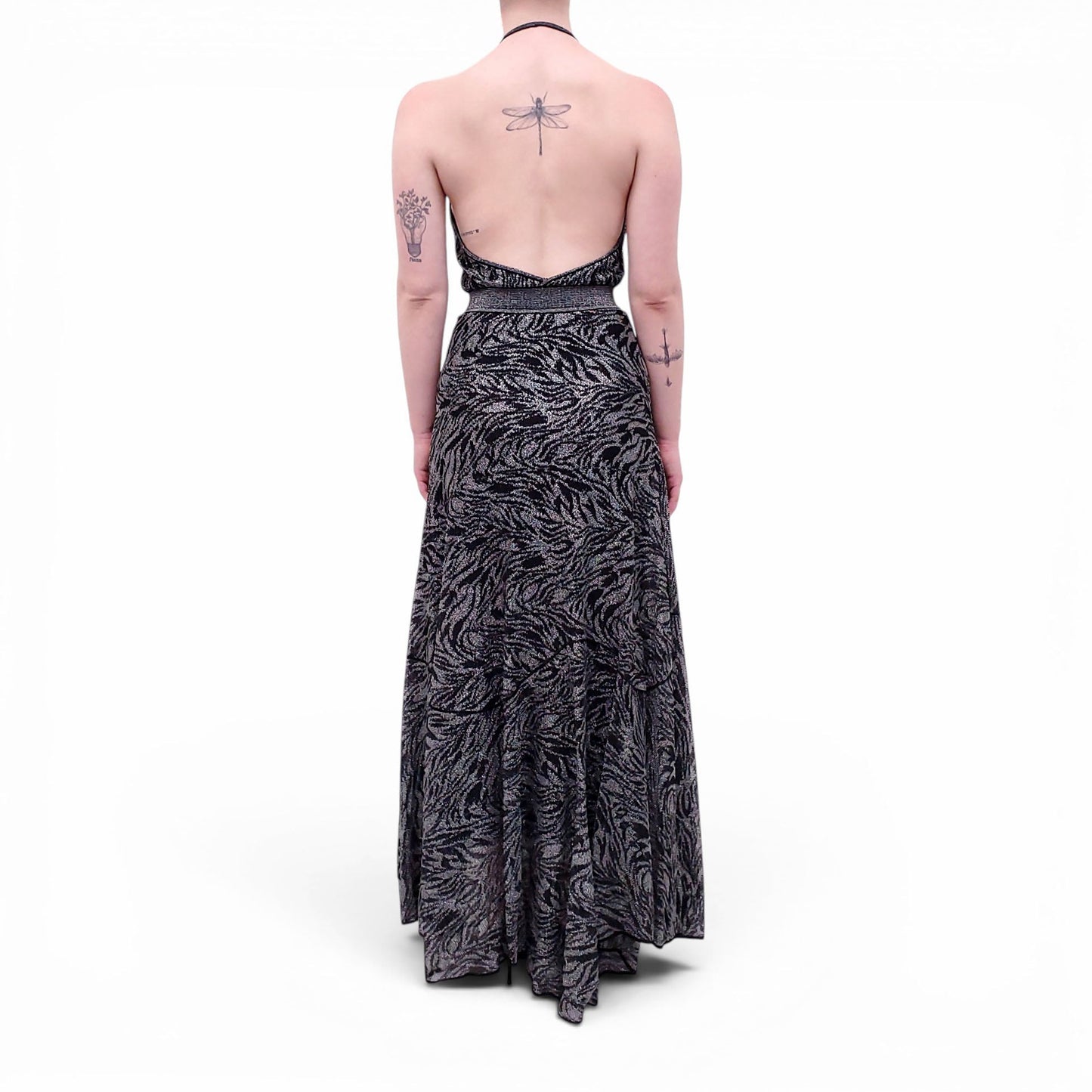 MISSONI BLACK AND SILVER METALLIC PATTERNED DRESS - SIZE 40