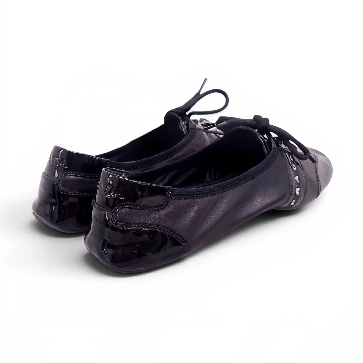 PRADA BLACK PATENT LOGO SCRUNCH SNEAKERS - SIZE 40